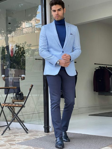 Light Blue Blazer Outfit Men, Blazer With Tshirt, Kd Outfits, Blue Blazer Outfit Men, Blue Blazer Outfit, Men Tuxedo, Light Blue Blazer, Grey Sport Coat, Men Blazer