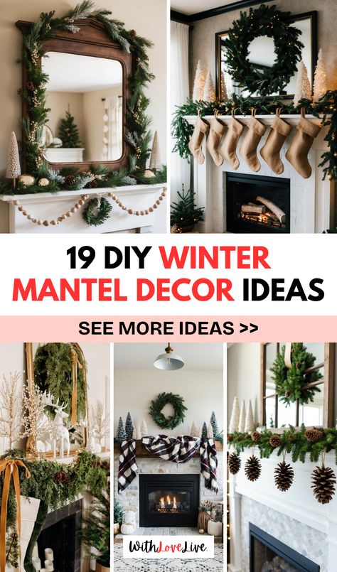 🌨️ Cozy up your mantel with these enchanting DIY winter decor ideas! From sparkling lights to elegant garlands, learn how to create a festive focal point in your home. 🏠 Check out our creative tips and save this pin for your winter decorating spree! Winter Fireplace Decor, Winter Wreaths For Front Door, Simple Winter Decor, Winter Mantel Decor, Diy Winter Decor, Home In Winter, Winter Fireplace, Winter Mantels, Mantel Decor Ideas