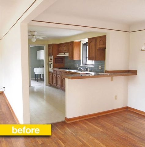 Kitchen Before & After: A Closed Off Kitchen Opens Up Renovation Apartment, Closed Off Kitchen, Before After Kitchen, Closed Kitchen, House Flipping, Row House, Living Room Remodel, Apartment Kitchen, Kitchen On A Budget