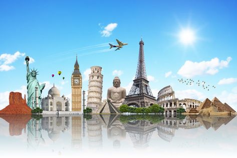 Travel the world monuments concept Premi... | Premium Photo #Freepik #photo #travel #map #world #globe World Monuments, Freedom Photography, Travel Flyer, World Economy, Word Press, Visa Canada, Famous Monuments, Wellness Travel, Travel Map