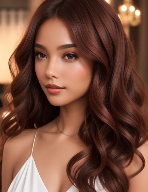 Chocolate Copper Hair Styles | Hairstyles Coco Cinnamon Hair Color, Copper Chocolate Hair, Chocolate Copper Hair With Highlights, 2023 Winter Hair Trends, Chocolate Copper Hair Dark Brown, Caramel Chocolate Hair, Dark Brown Copper Hair Color, Pelo Color Chocolate, Rubio Chocolate