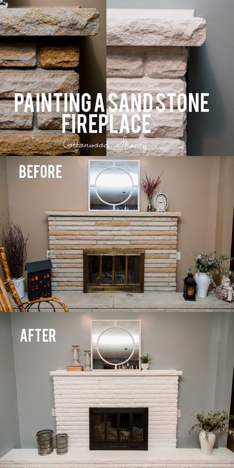 Painting A Sand Stone Fireplace – Cottonwood Shanty Sand Stone Fireplace, Painted Stone Fireplace, Stone Fireplace Makeover, Sandstone Fireplace, Primer Paint, Fireplace Redo, Primitive Bathrooms, Paint Fireplace, Fresh Farmhouse