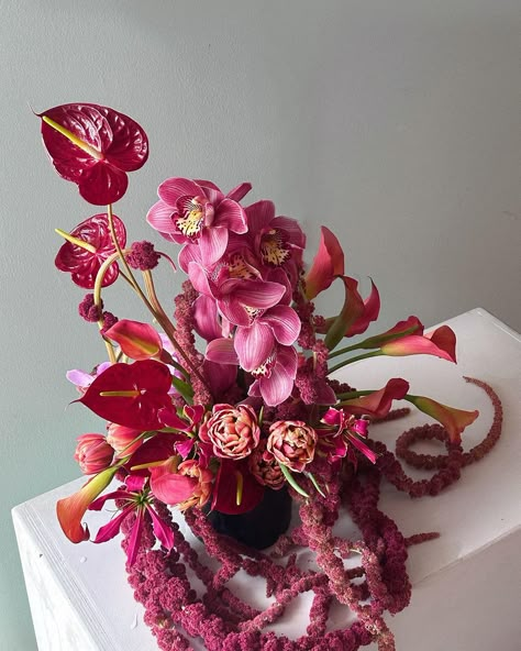 Daniela Estrada | Miami Florist | VALENTINE’S DAY PRE-ORDERS are live! Head to our link in bio ❤️‍🔥 | Instagram Anthurium Arrangement, Pasadena Wedding, Pink Flower Arrangements, Bloom Where Youre Planted, Unique Flower Arrangements, Fern Leaves, Boquette Flowers, Lily Bloom, Pink Wedding Flowers