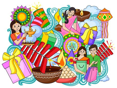 Diwali Festival Drawing, Wellbeing Art, Festival Drawing, Diwali Painting, Diwali Vector, Diwali Drawing, Diwali Poster, India Festival, Hindu Calendar