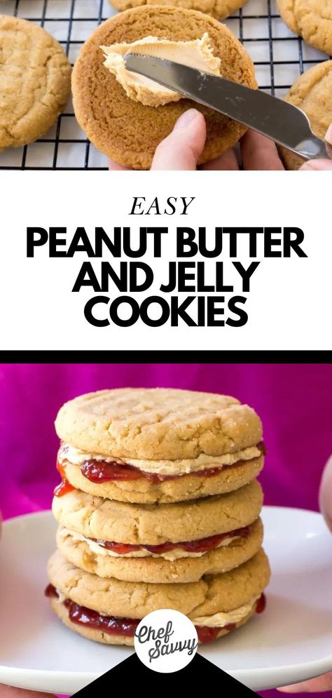 Save this recipe for the Best Easy Peanut Butter and Jelly Sandwich Cookies! Peanut Butter cookies sandwiched between strawberry jelly and peanut butter buttercream. They are AMAZING! Follow Chef Savvy for more Cookie Recipes! Peanut Butter Jam Cookies, Jelly Sandwich Cookies, Peanut Butter And Jelly Cookies, Peanut Butter Buttercream, Chef Savvy, Peanut Butter And Jelly Sandwich, Cookies Peanut Butter, Jelly Cookies, Jelly Sandwich