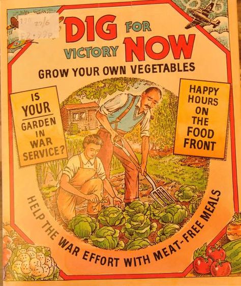 dig-for-victory A In School, Knitting Artwork, Victory Gardens, Ww2 Propaganda Posters, Dig For Victory, Ww2 Propaganda, Garden Poster, Ww2 Posters, Vintage Gardening