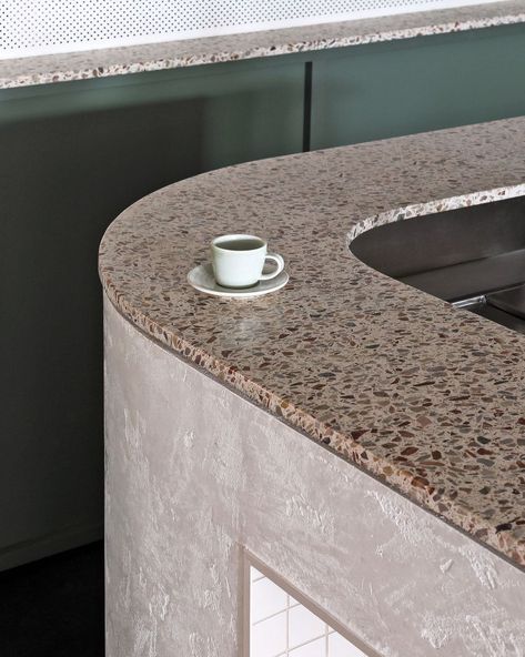 Terrazzo Bar Top, Terrazo Countertop Bar, Tiled Bar Top, Terrazo Countertop, Terrazzo Kitchen Island, Terrazzo Cafe, Terrazzo Bar, Terrazzo Counter, Brown Terrazzo