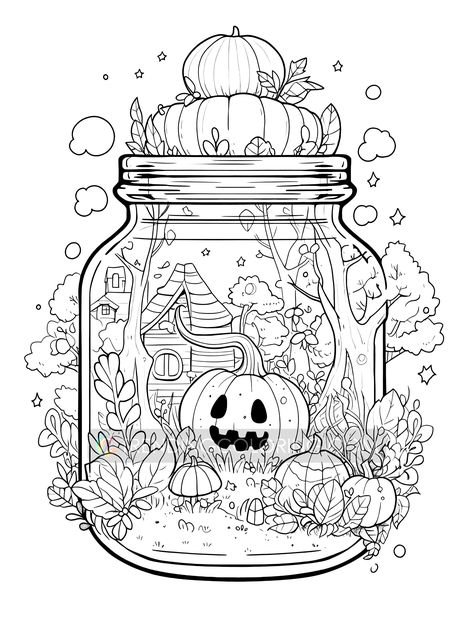 Halloween in Jar Coloring Pages for kids and adults.. #Coloring_Pages_Detailed #Dover_Coloring_Pages #Colouring_Sheets_For_Adults #Witch_Coloring_Pages.#AdultColoringPages #ColoringForAdults #ColoringCommunity  #ColoringFun #ColoringInspiration #ColoringBook #ColoringArt Dover Coloring Pages, Coloring Halloween, Colouring Sheets For Adults, Helloween Wallpaper, Witch Coloring Pages, Manga Coloring Book, Halloween Characters, Grayscale Coloring Pages, Adult Colouring Pages