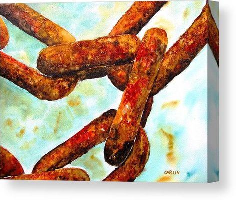 Watercolor Painting of an old rusty anchor chain in clear turquoise water. The underwater chain has a rough texture with metal flakes of oxidized colors of red, brown & tan that glow in the sunlight. Rust Drawing, Chain Painting, Unique Watercolor Paintings, Outdoor Music Festival, Selling Art Prints, Chain Art, Rust Never Sleeps, Art Alevel, Outdoor Music