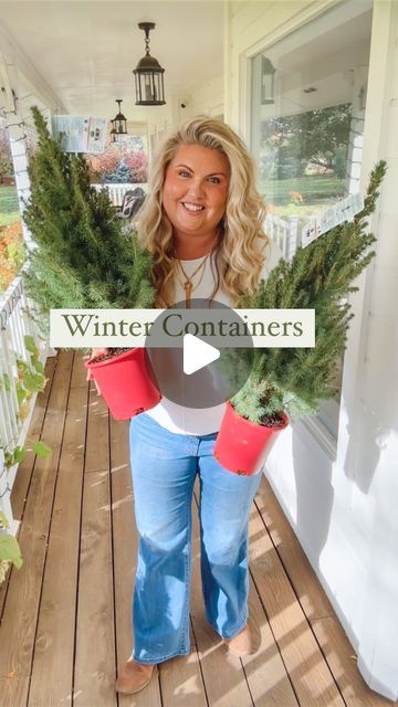 Skye Hamilton • Home & Garden • Hydrangea Queen on Instagram: "Dwarf Alberta Spruce anchors the center of all my porch containers year round. They are the perfect evergreen to plant around, and they are especially fabulous during the holidays. Especially since they are readily available in the nursery section of the big box stores in the Christmas area. They are the same ones they have all year they just put them in a red pot. Follow along as I do up my outdoor containers for the holidays 🌲🎁 #containergardening #holidaycontainers #christmaspots" Pine Porch Pots, Planting Cedars In Pots, Christmas Planters Outside Front Porches Evergreen, Winter Evergreen Planters, Christmas Urn Filler Ideas, Winter Outside Decor Pots & Planters, Front Porch Christmas Planter Ideas, Alberta Spruce In Containers, Christmas Tree Urns Outdoor