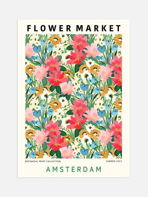 Amsterdam Flower Market - A5 Floral Wall Prints, Amsterdam Flower Market, Flower Market Prints, Typographic Layout, Modern Florals, Flower Market Print, Market Poster, Flower Market Poster, Flower Poster