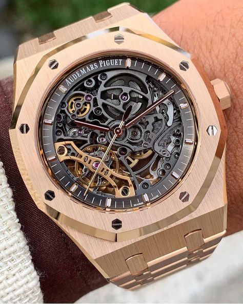 Audemars Piguet Rose Gold, Audemars Piguet Skeleton, Audemars Piguet Gold, Audemars Piguet Men, Rose Gold Case, Audemars Piguet Royal Oak, Royal Oak, Gold Case, Beautiful Watches