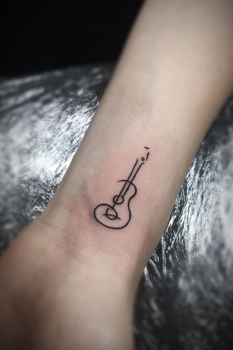 Tattoo Guitar, Guitar Tattoo Design, 2023 Pedicure, Tattoos Pretty, Tattoos Nature, Small Guitar, Music Tattoo Designs, Guitar Tattoo, Simple Henna Tattoo