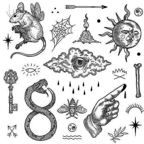 Lucky Tattoo, Medieval Tattoo, Tarot Tattoo, Dot Tattoos, Witch Tattoo, Tattoo Flash Sheet, Spooky Tattoos, Gothic Tattoo, Tattoo Portfolio