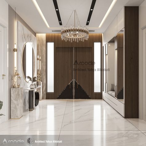 Villa Entrance on Behance Entrance Interior Design Luxury, Luxury House Entrance Door, Home Lobby, Villa Entrance, Luxury Houses Entrance, Entrance Foyer Design, Lobby Interior Design, Hall Interior Design, Luxury Living Room Design