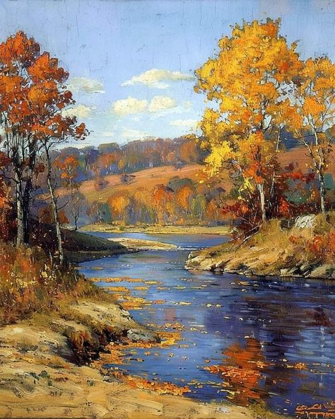 Oil Painting Fall Landscape, Fall Impressionist Painting, Autumn Painting Aesthetic, Fall Painting Wallpaper, Fall Oil Paintings, Orange Painting Aesthetic, Fall Nature Painting, Fall Aesthetic Painting, Fall Paintings Aesthetic