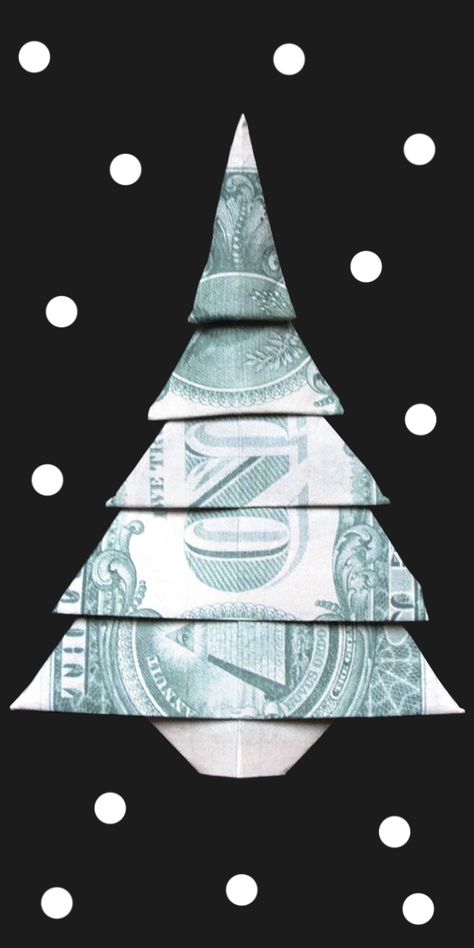 Money Origami Tree, Dollar Bill Origami Christmas Tree, 100 Dollar Bill Origami, 50 Dollar Bill Origami, Dollar Bill Origami Christmas, Christmas Tree Dollar Bill Origami, Folded Dollar Bills, Dollar Bill Christmas Tree, Folding A Dollar Bill