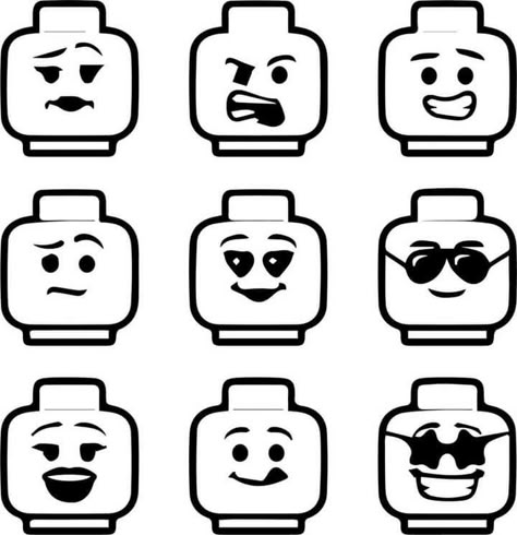 Lego Vbs, Lego Portrait, Lego Tattoo, Lego Faces, Printable Lego, Lego Shirts, Lego Coloring Pages, Lego Head, Lego Theme