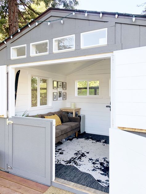 Tuff Shed Turned Home Office - Wendy VonSosen Turn Shed Into Office, Tuff Shed Interior Ideas, Tuff Shed Office, Tuff Shed Ideas, Tuff Shed House, Shed Exterior Ideas, Shed Tiny Home, Office Shed, Tuff Shed