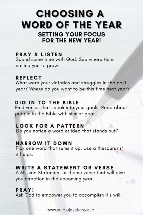 Are you a New Year’s Resolution maker? Do you make yourself a promise at the beginning of each year and hope you'll stick to it? That used to be me. Recently I adopted the “Word of the Year” approach instead. Spending the year focusing on one word that sums up my goals is empowering. It is about not just changing my behavior; but changing my mindset. Read more about the process I use to choose my Word of the Year. Focus Words For 2023, 2024 Godly Goals, Changes For The New Year, New Year Resolution Ideas Christian, Godly New Years Resolution, New Years Resolution List Christian, 2024 Spiritual Goals, I Hope 2024 Is A Better Year, Word Of The Year Ideas 2024