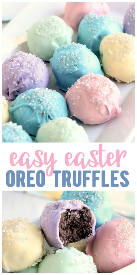 Pastel Easter Easy Oreo Truffles -- a recipe with just 3 simple steps and the easiest ingredients! Perfect for any holiday. #Easter #Oreos #Truffle #Chocolate #EasyDesserts Simple Easter Desserts, Easter Oreo, Easy Oreo Truffles, Dessert Ideas Simple, Easter Oreos, Easter Candy Recipes, Easter Dessert Ideas, Easter Sweet Treats, Easter Deserts