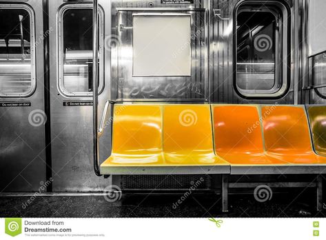 Photo about New York City subway car interior with colorful seats. Image of metropolitan, brooklyn, train - 80996123 Subway Aesthetic, Mta Subway, Subway Car, New York City Subway, Plan Paris, New York Subway, Subway Train, Paint Brush Art, Cool Wall Decor