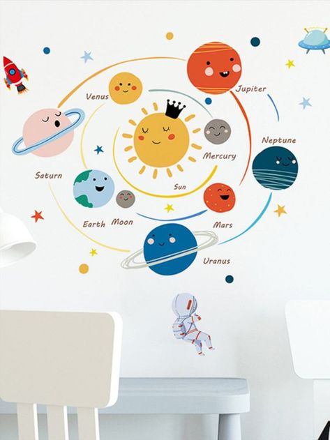 #wallstickers #wallsticker #wallstickermurah #wallpaper #homedecor #walldecor #wallstickeranak #walldecals #wallstickerlucu #wallart #nurserywallstickers #nurserywalldecor #nurserywallart #playroomdecor #nurseryideas #explorepage #nurserydesign #playroomideas #nurseryrooms #nurseryprints Mural School, Removable Wallpaper Bedroom, Solar System Wall Decal, Mars Poster, Tata Surya, Space Wall Decals, Planet For Kids, Nursery Stickers, School Wall Art