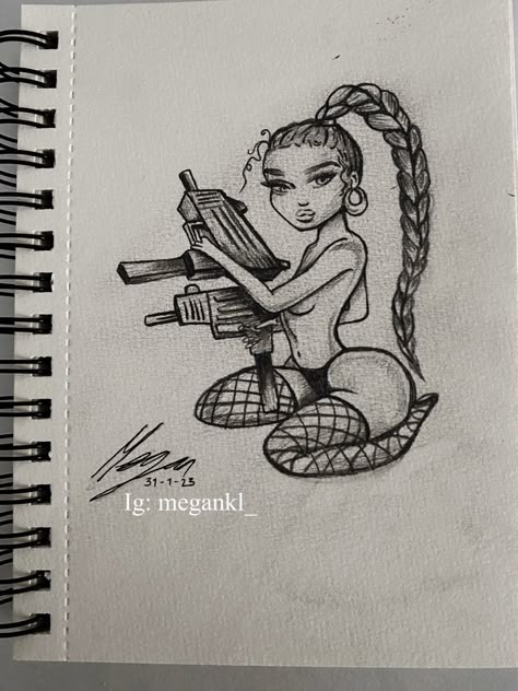 #baddie #gun #aesthetic #drawing #drawingideas #pencil #pencilart Weird Pencil Drawings, Baddie Drawings Pencil, Baddie Art Drawings, Baddie Sketches, Drawing Baddie, Baddie Drawings Sketch, Baddie Drawings, Movie Drawings, Tattoo Drawing Ideas