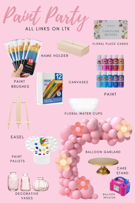 Juice And Paint Party, Painting And Sip Party Ideas, What To Do On Your Birthday With Friends Party Ideas, Sip And Paint Theme Party, Boho Paint And Sip Party, Pink Sip And Paint Party, Painting Party For Adults, Zip And Paint Party Ideas, Galentines Party Painting Ideas