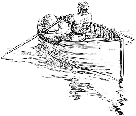 Man rowing boat - Openclipart Man Rowing Boat, Boat Stencil, Boat Sketch, Clip Art Black And White, Boat Tattoo, Landscape Pencil Drawings, Anchor Tattoo Design, Boat Illustration, Boat Drawing