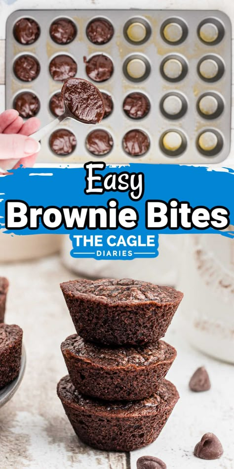 Perfectly moist and oh so cute, these brownie bites are super easy to make and everyone will think you're a culinary genius. Finger Deserts, Mini Muffin Brownies, Baby Shower Brownies, Mini Muffin Tin Recipes, Mini Brownie Bites, Hot Chocolate Brownies, Brownie Mix Recipes, Brownie Bites Recipe, Shower 2023