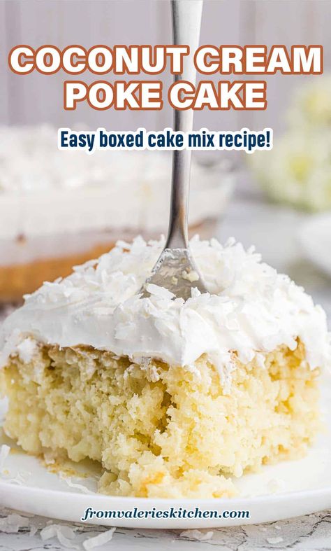 Coconut Poke Cake Coconut Cake Recipe With Box Cake, Easy Coconut Poke Cake, Moist Coconut Cake Recipe, Easy Cake Mix Recipes, Coconut Cream Poke Cake, Coconut Cake Recipes, Easy Coconut Cake, Coconut Poke Cake, Dessert For Easter