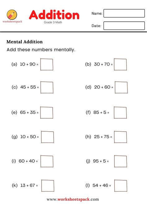 Mental Maths For Grade 3, Class 3 Maths Worksheet Addition, Mental Maths Worksheets Class 1, Mental Addition Strategies, Simple Fractions Worksheets, Addition Mental Math Worksheet, Simple Fractions, Mental Maths Worksheets, Color Worksheets For Preschool