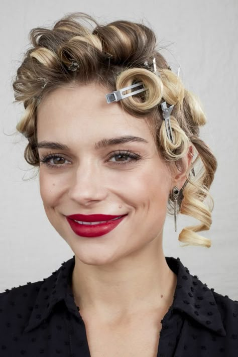 Pin Curls: Follow this Easy Tutorial to Nail this Style | All Things Hair US 1920s Pin Curls, Pin Curled Hair, Rag Curls Short Hair, Pin Curls Medium Length Hair, Pin Curl Tutorial Long Hair, Retro Curls Short Hair, How To Do Pin Curls For Short Hair, Overnight Pin Curls, 50s Curls Tutorial