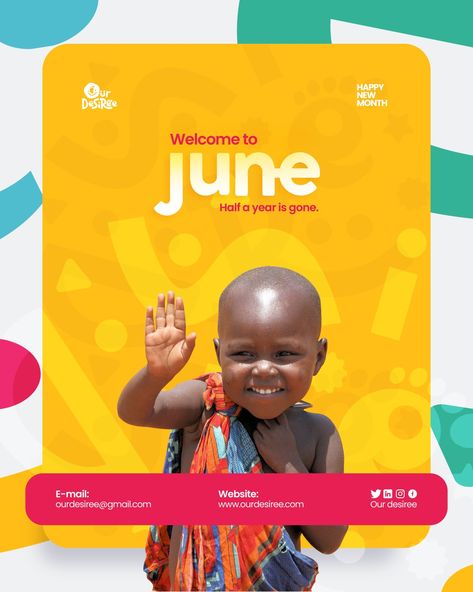 Welcome Flyer Design, Welcome Graphic Design, Kids Social Media Design, New Month Poster Design, New Month Design Flyer, Welcome Poster Design, Welcome To June, Website Banner Design, Welcome Post