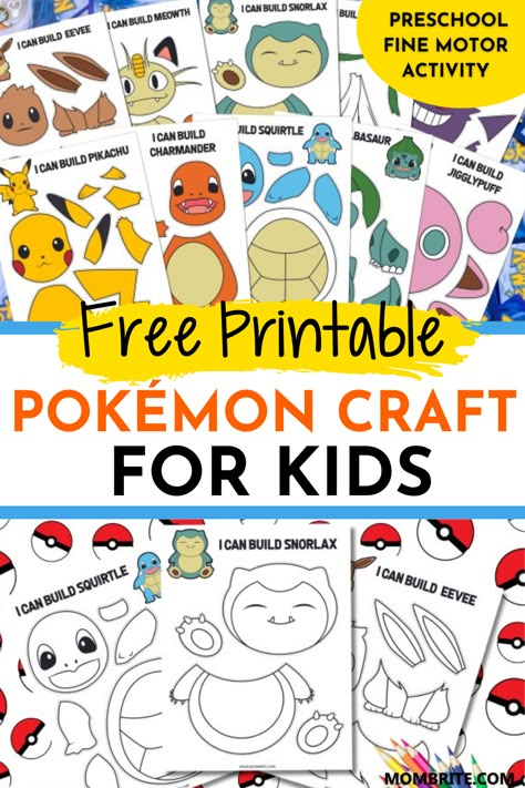 Pokemon Fine Motor Activities, Build A Pikachu Printable, Pokemon Lesson Plans, Pokemon Card Valentine, Diy Pokemon Games, Pokemon Template Free Printable, Pokemon Masks Printable Free, Pokemon Ball Craft, Pokemon Preschool Activities