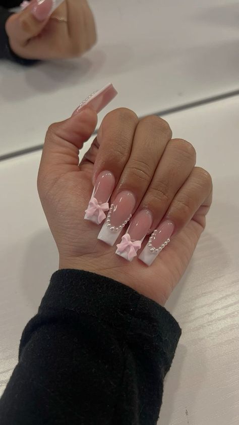 Cute Pink Acrylics, Pink Frenchies, Cutesy Nails, Paris Nails, Acrylic Toe Nails, Hello Nails, Acrylic Nail Ideas, Simple Gel Nails, Colored Acrylic Nails