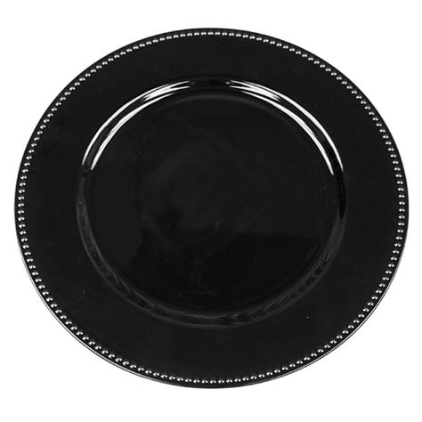 6 Pack Round 13" Black Beaded Acrylic Charger Plates Wedding Party Dinner Servers | eFavorMart Black Charger Plates, Beaded Charger Plates, Wedding Accessories Diy, Charger Plates Wedding, Black Charger, Glass Charger Plates, Black Tablecloth, Party Tables, Plates For Sale