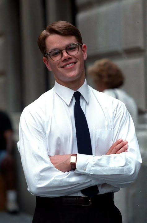 Matt Damon 90s Glasses, Matt Damon Glasses, The Secret History Fancast, Matt Demon, Tom Ripley, Brunette Guys, The Talented Mr Ripley, Hubby Material, Talented Mr Ripley