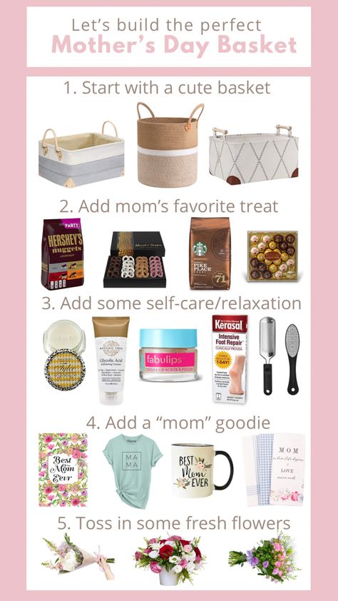 Diy Mother's Day Gift Basket, Homemade Gifts For Mom, Making A Gift Basket, Mothers Day Baskets, Mom Gift Basket, Birthday Presents For Friends, Birthday Basket, Birthday Presents For Mom, Cute Gifts For Friends