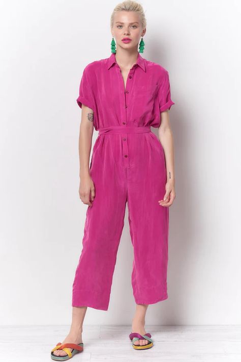 Androgynous Fashion Plus Size, Cupro Fabric, Style Jumpsuit, Monochromatic Outfit, Two Piece Jumpsuit, Fitted Jumpsuit, Jumpsuit Outfit, Mama Style, Color Fuchsia