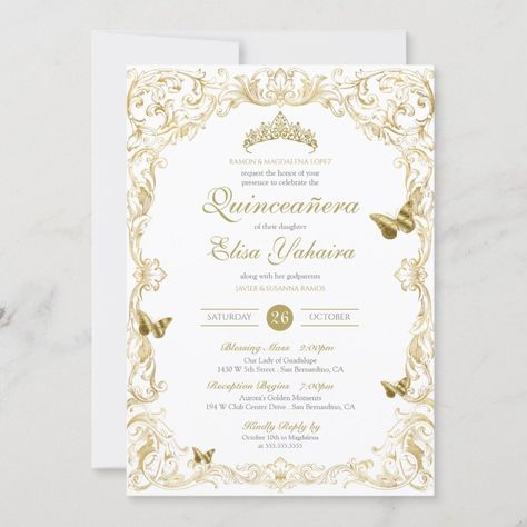 White Gold Elegant Baroque Regal Quinceanera Invitation  Zazzle Quinceñera Invitations, Rose Gold Invitation, Invitation Quinceanera, Cinderella Quinceanera, Royal Invitation, Champagne Quinceanera Dresses, Debut Invitation, Beauty And The Beast Theme, Quince Invitations