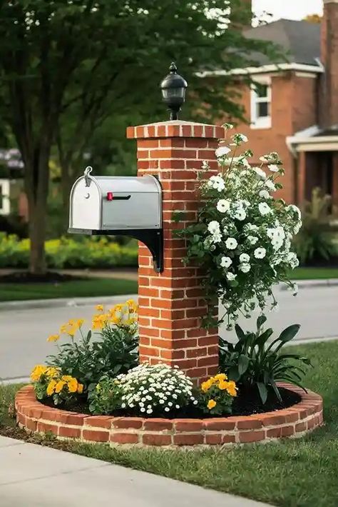 Modern Mailbox Diy, Mailbox Flower Bed Ideas, Mailbox Flower Bed, Small Home Garden, Creative Mailbox, Mailbox Planter, Brick Mailbox, Mailbox Flowers, Modern Garden Design Ideas