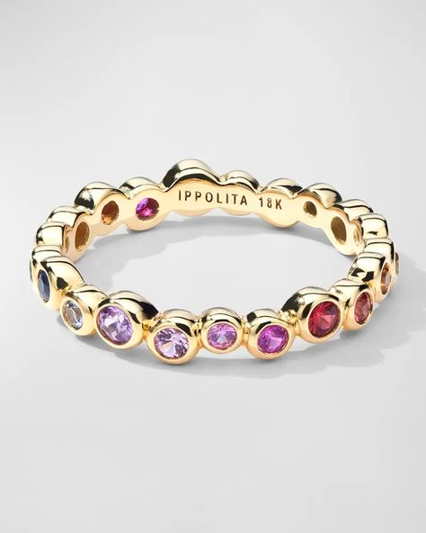 Y6HCG Ippolita 18K Starlet Ring with Rainbow Sapphires, Size 7 Rainbow Sapphire Ring, Ippolita Ring, Game Closet, Dragon Hoard, Amethyst Wedding Band, Pink Sapphire Band, Snake Ring Gold, Ippolita Jewelry, Hammered Gold Ring