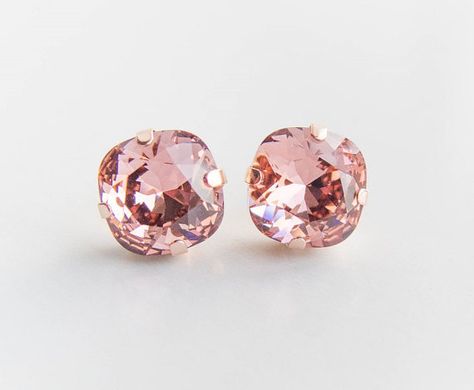 Blush Rose Crystal Earrings . swarovski crystal studs . rose or yellow gold . bridal jewelry Crystal Earrings Swarovski, Blush Jewelry, Blush Earrings, Silver Crystal Earrings, Rose Crystal, Pink Stones, Bridal Fashion Jewelry, Gold Jewelry Earrings, Blush Rose