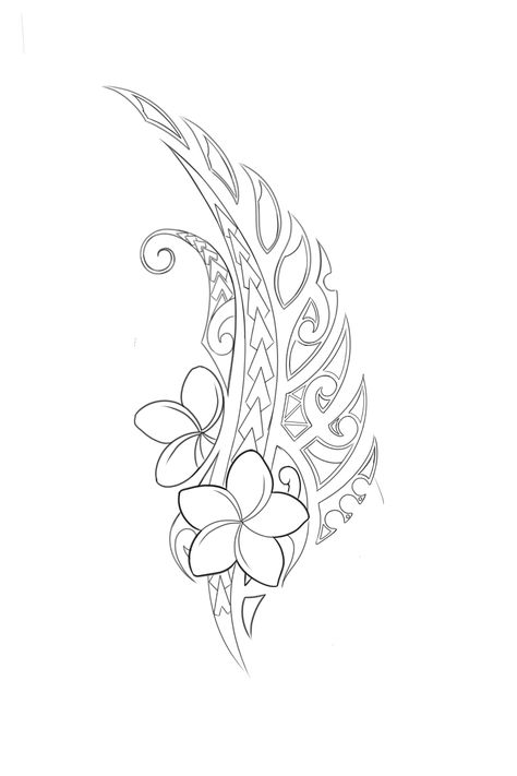 Flower Polynesian Tattoo, Tamoko Maori Design Leg, Polynesian Flower Tattoo Designs, Polynesian Knee Tattoo, Tongan Tattoo Design, Plumarias Flower Drawing, Hawaiian Leg Tattoos For Women, Hawaiian Flower Tattoo Designs, Maori Flower Tattoo