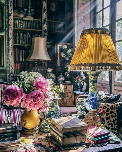 Art, books, flowers French Country Eclectic Decor, Country Eclectic Decor, French Country Eclectic, Background For Quotes, Ralph Lauren Looks, Books Flowers, Book Flowers, Interior And Exterior Design, House Book