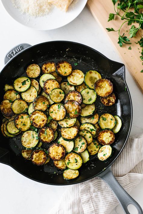 Sautéed zucchini with parmesan, truffle oil, garlic and parsley is one of my favorite zucchini recipes that's quick and easy! Sauteed Zucchini Recipes, Downshiftology Recipes, Truffle Oil Recipes, Sautéed Zucchini, Crispy Baked Chicken Thighs, Vegetable Kabobs, Truffle Recipes, Chocolate Zucchini Bread, Sauteed Zucchini