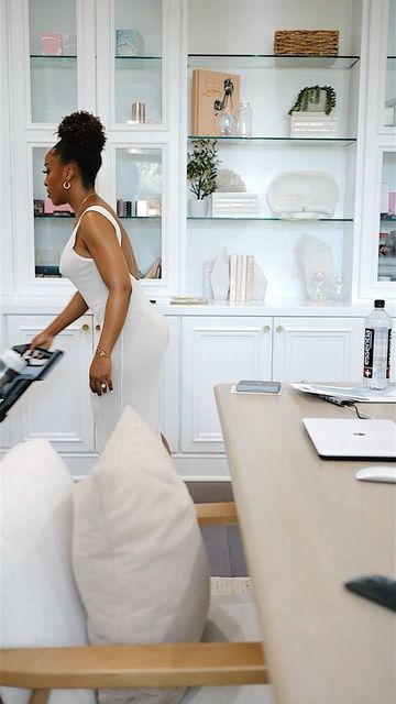 New House Black Woman, Jackie Aina House, Black Woman Clean Aesthetic, Jackie Aina Perfume Collection, Jackie Aina, Cleaning Day, Modern House Design, One Shoulder Wedding Dress, Home Office