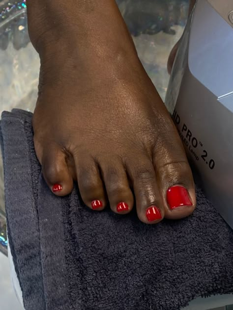 Red Toe Nails Black Women, Dark Red Toe Nails, Red Pedicure Toenails, Red Toes Pedicure, Red French Tip Toes, Summer Bucketlist 2023, Red Toes Nails, Natural Toenails, Red Toe Nails